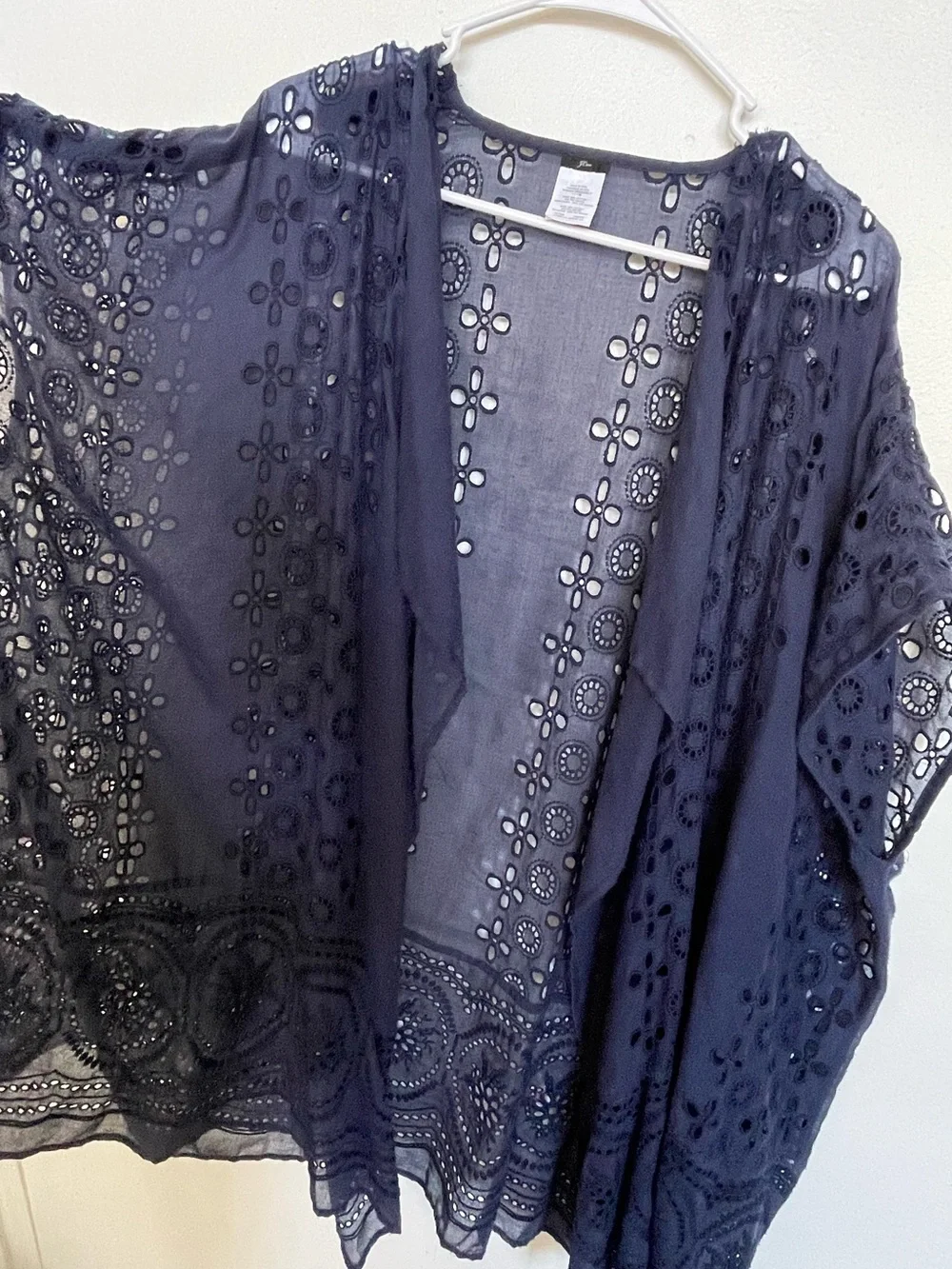 J. Crew Navy Eyelet Open-Front Kimono